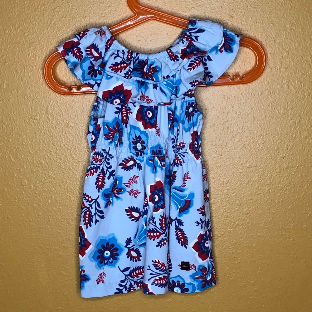 Tea Collection Blue Red Floral Cotton Summer Top Tunic 2